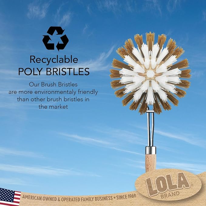 LOLA -The Original - Dishwashing & Vegetable Brush, Hardwood w/Poly Fiber Bristles, Reusable, Sustainable, Has EZ-Grip Handle - 1 Pack