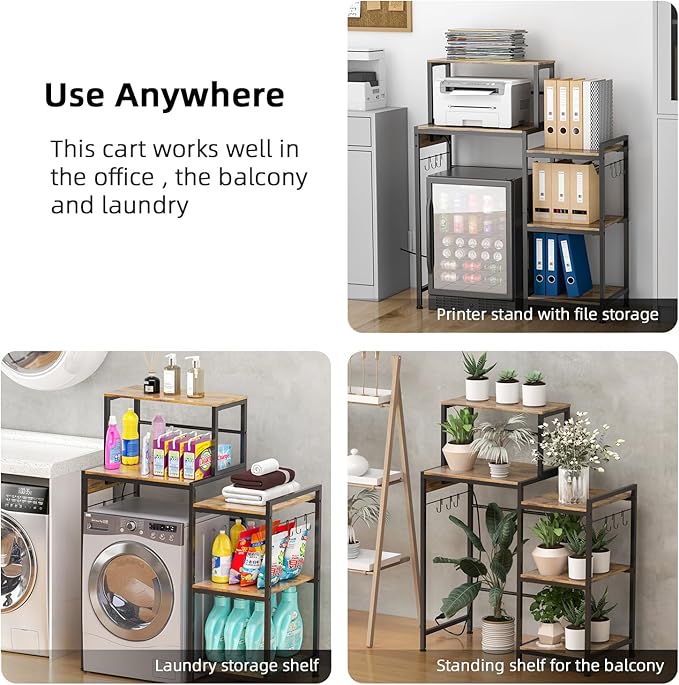 Multifunctional 6-Tier Mini Fridge & Microwave Stand with 2 AC/2 USB Outlets - Coffee Bar & Bakers Rack Storage Shelf, Mini Fridge Cabinet for Kitchen, Dorm, Living Room