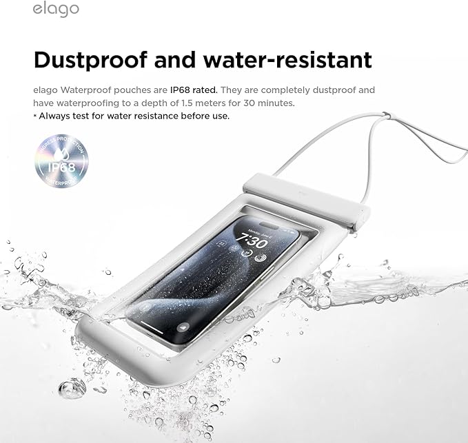 elago Waterproof Phone Pouch for iPhone 16/15/14/13/12/11 Series, Galaxy S25/S24/S23/S22/S21 Series - Underwater Screen Touchable Dry Bag, Dual Zipper Lock, with Card Pocket (White) [2 Pack]