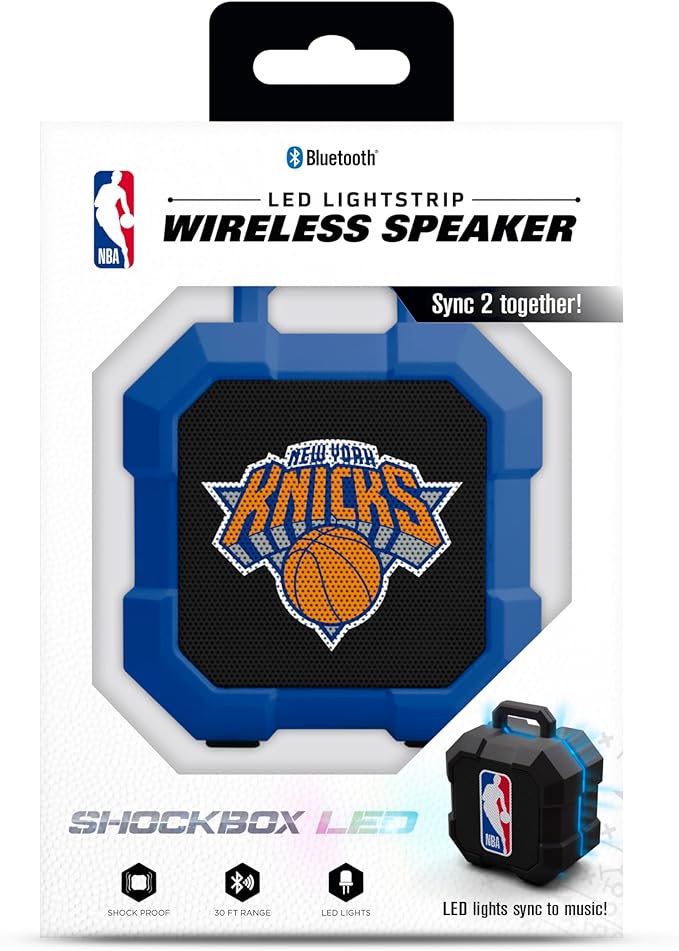 SOAR NBA Shockbox LED Wireless Bluetooth Speaker - Water Resistant IPX4, 5.0 Bluetooth with Over 5 Hours of Play Time - Small Portable Speaker - Officially Licensed NBA, Perfect Home & Outdoor Speaker