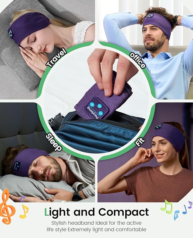 Perytong 2 Pack Sleep Headphones Bluetooth 5.4, Sleeping Headphones for Side Sleepers, Sweat Resistant Earphones with Built-in Stereo Speakers for Sport Travel Yoga Jogging