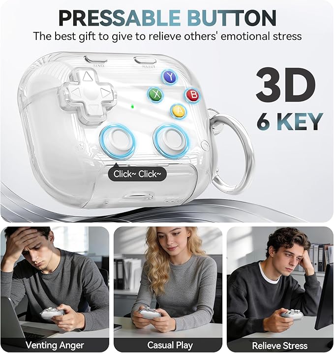 for AirPods Pro 3 Case 2025, with Pressable Button, Safety Lock & Phone Stand for Apple Air Pod Pro 3 Gen Cover, Cool Funny Gifts Case for Women Men to Relief Stress or Pass The Time,Clear White