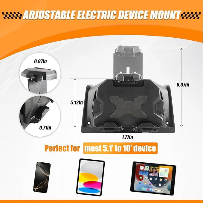 GearUp Electronic Device Holder with Storage Box Compatible with Polaris RZR XP 1000/ XP 4 1000/ XP Turbo 2019-2023 Tablet Phone Device Holder