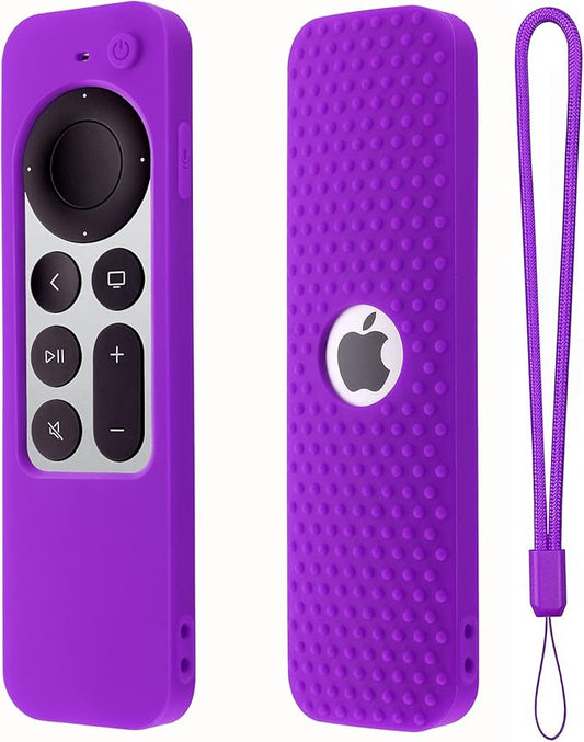 Hi Color Silicone Remote Cover for Apple TV Siri Remote (2nd Gen) Soft Silicone Case for Apple TV 4K 3rd Generation Remote Case Cover with Lanyard(Purple)