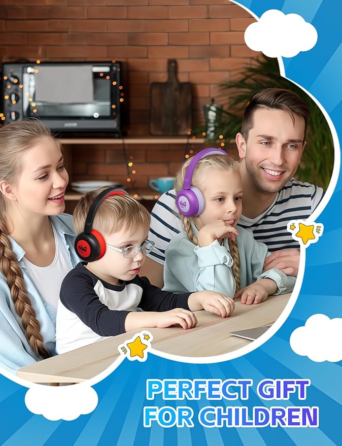 Kids Bluetooth Headphones,Toddler Headphones with Microphone,85dB Volume Limited,Bluetooth 5.3 Twistable Lightweight Kids Wireless Earphones for Boy Girl Tablet Travel School