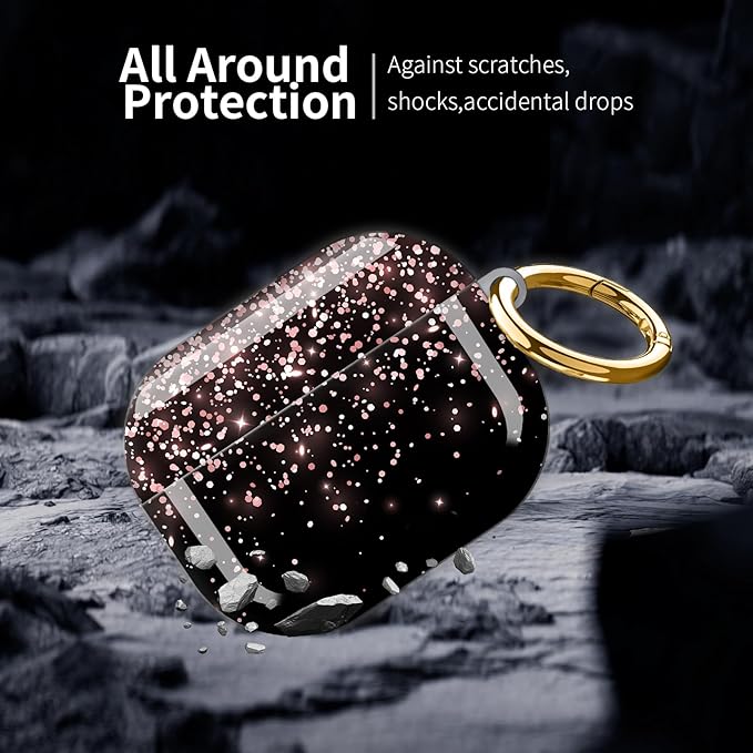 Compatible with AirPod Pro 3 (2025),Cute Case Cover for Women & Men, Full Protection Shockproof Hard Case with Keychain, Wireless Charging Case Accessories(Rose Gold Falling Glitter)