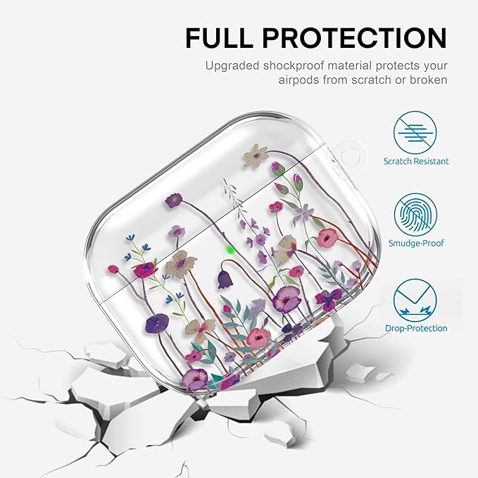 Maxjoy for AirPods Pro 3rd Generation Case, Clear AirPods Pro 3 Case for Women Girly Cute Soft AirPod Pro 3 Cover with Keychain Strap for AirPod Pro 3rd Gen Cover 2025, Purple Floral