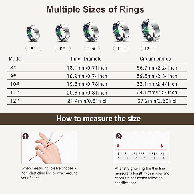 Smart Ring for Women Men, Fashion Minimalist Fitness Ring & Sleep Tracker Ring with Heart Rate, Blood Pressure,5ATM Waterproof Health Ring,Gifts for Women Men Gift,No Subscription (Silver,9)