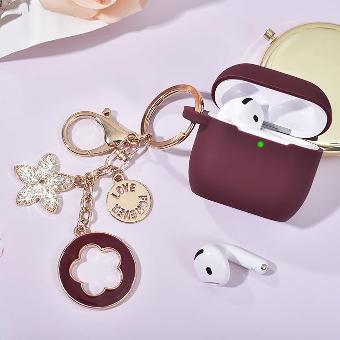 Case Compatible With Apple Airpods 4 - VISOOM Airpods 4 Cases 2024 Cover Women Anti-Drop Silicone iPods 4 Earbuds Wireless Accessorie Charging Cases Girl Bling Keychain for Airpod Ipods 4th Generation