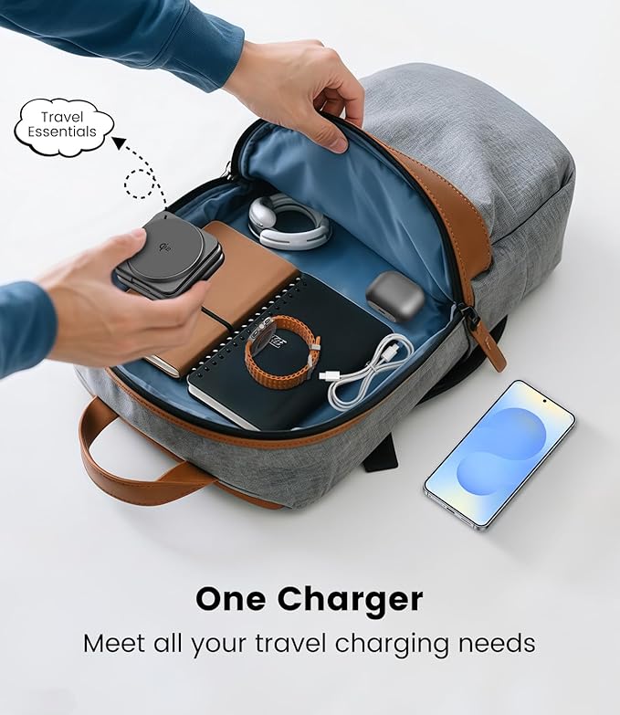 KU XIU Qi2 Certified 3 in 1 Charging Station for Samsung, Aluminum Alloy Foldable 15W Wireless Charger for Galaxy S26 S25 Series Z Flod 7, Fast Charger for Galaxy Watch Ultra, for Galaxy Buds