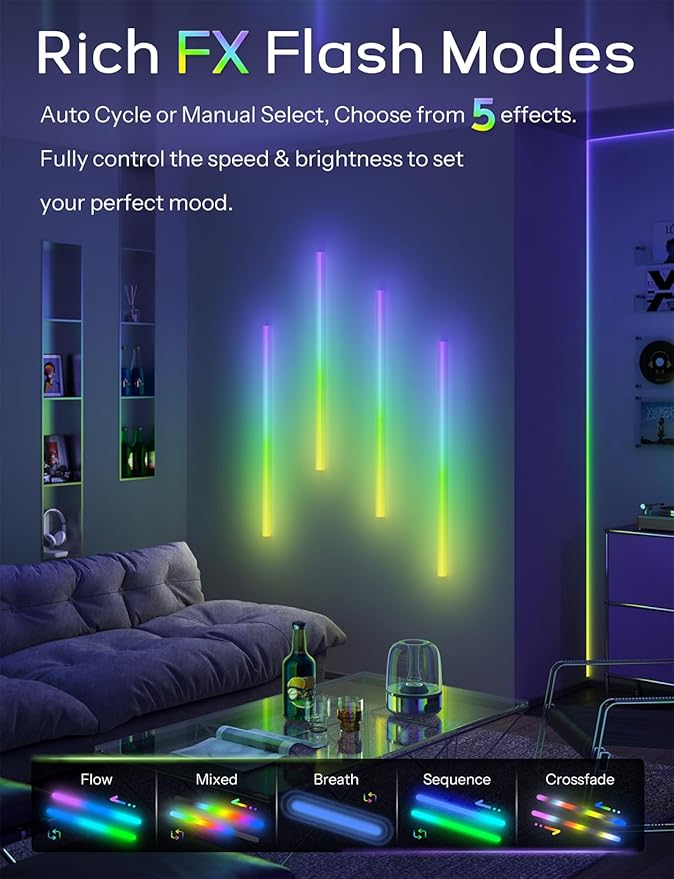 45.8 inch Wireless Wall Lights Color Changing RGB LED Syncs to Music Remote Control, Battery Operated Wall Light Bar Wall Sconces for Bedroom Party Gaming Room Decor