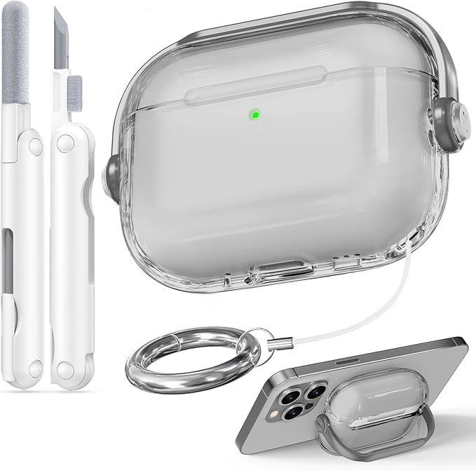 for Airpods Pro 3 Case,Safety Lock Cases for Apple Airpod Pro 3 (2025) with Phone Stand & Cleaner Kit,Drop Protection Air pods Pro3 Case Cover for Men Women with Keychain,Clear Black