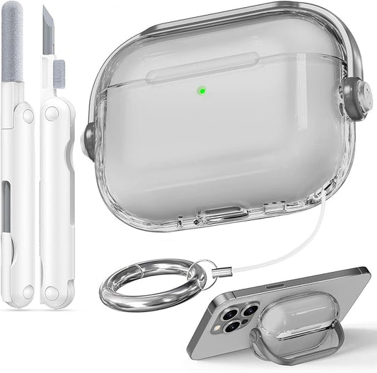 for Airpods Pro 3 Case,Safety Lock Cases for Apple Airpod Pro 3 (2025) with Phone Stand & Cleaner Kit,Drop Protection Air pods Pro3 Case Cover for Men Women with Keychain,Clear Black
