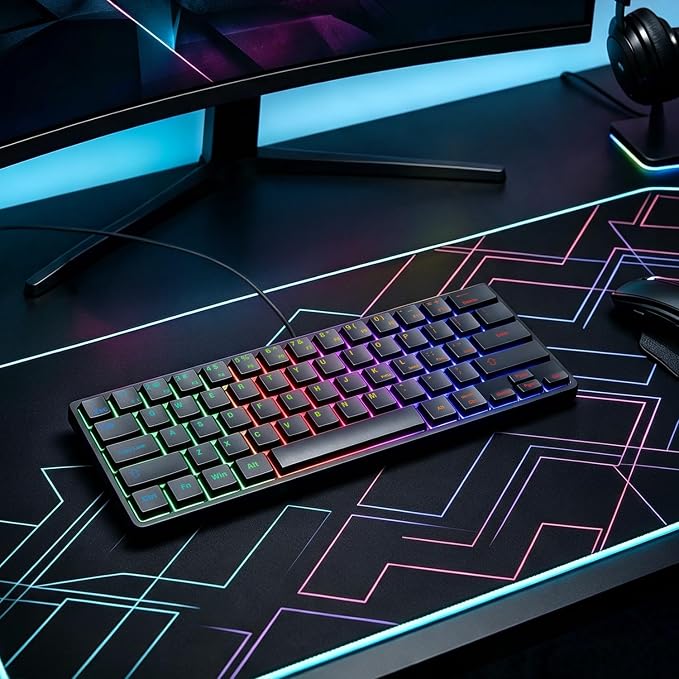 Backlit Mini Keyboard USB Wired Portable Mute Ultra-Compact 64 Keys Small Gaming Keyboard for PC Mac Gamer Typist, Travel & Business Trip Easy to Carry