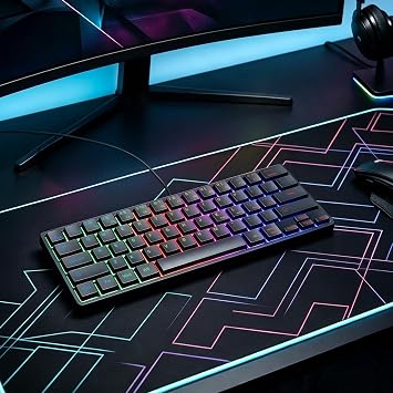Backlit Mini Keyboard USB Wired Portable Mute Ultra-Compact 64 Keys Small Gaming Keyboard for PC Mac Gamer Typist, Travel & Business Trip Easy to Carry