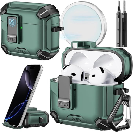 Inesore Compatible with AirPods 4th Case with Phone Stand & Cleaning Kit,Compatible with Magsafe,Magnetic Automatic Lock for Airpods 4 with Active Noise Cancellation Charging Cover (2024)