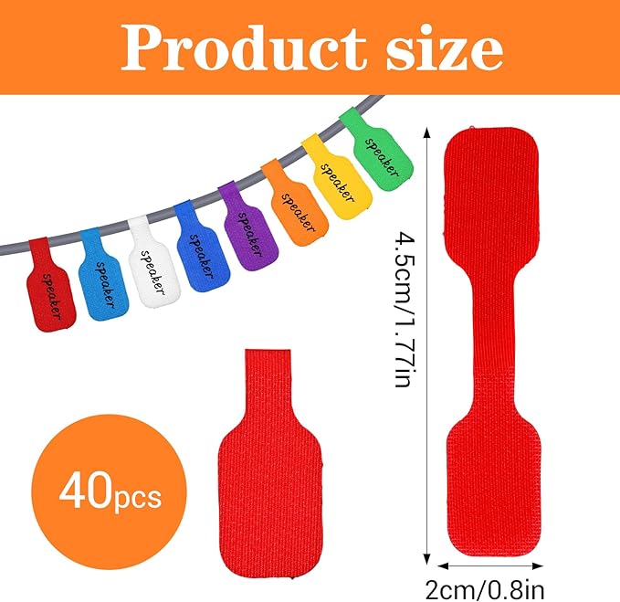 40 Pcs Cable Labels, Writable Cable Tags, Waterproof Cords Labels Multi-Color Electronic Cables Identification Tags for Wire Organization and Identification