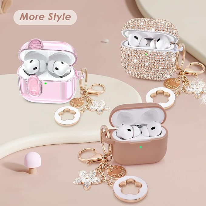 (with Safety Lock) Clear Case for Cute Apple Airpods Pro 3 Cases 2025 Women, VISOOM Soft TPU Air pods Pro3 Gen Cases iPods Pro3 Earbuds Case Bling Keychain & Cleaning Kit for Airpod iPod Pro 3rd Gen