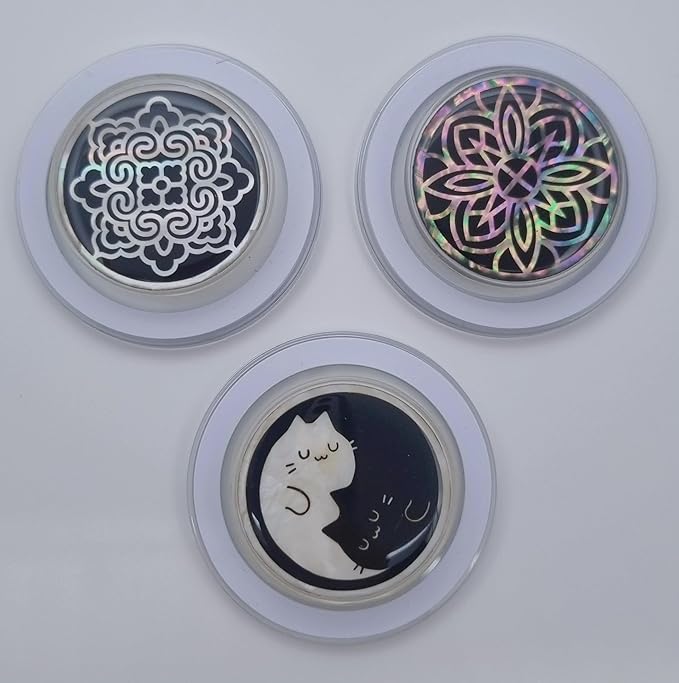 Korean Najeonchilgi Shell-Inlay Phone Grip Stand, Slim Round Phone Holder & Kickstand, Adhesive or Magnetic Back, Metal Ring Included - (Lotus Scroll)