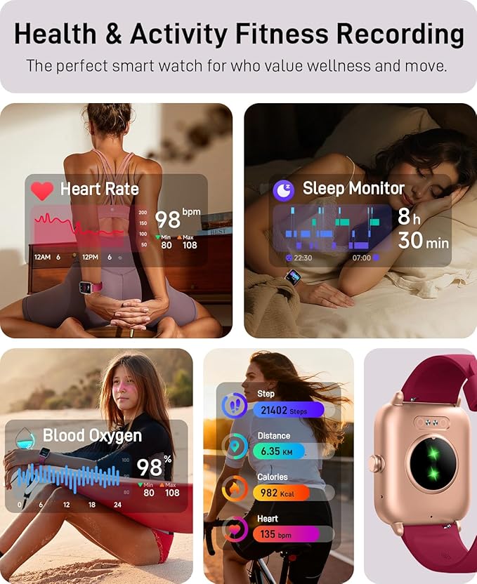 Smart Watches for Women, 1.85" HD Smart Watch for Android/iPhones (Make/Answer Calls), Fitness Tracker Watch with 24/7 Heart Rate Monitor, Sleep/Step Count Tracker, 120+ Sport Modes Pedometer Watch