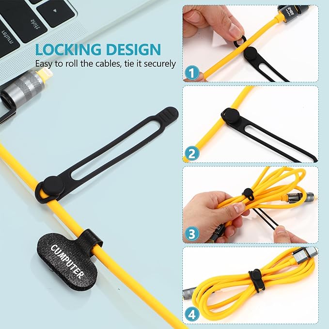 40 Pcs Silicone Cable Ties and Cable Labels Sets 20 Silicone Cord Ties 20 Identification Cord Labels Multipurpose Reusable Wire Organizer for Fastening Phone Charger Home Office Supplies