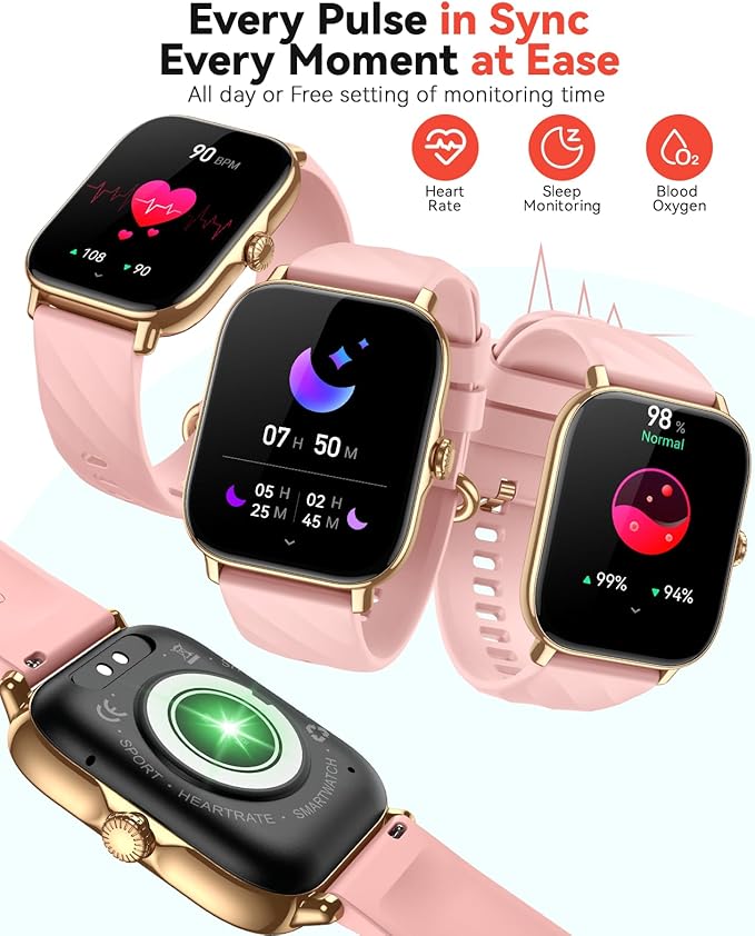 Smart Watches Fitness Tracker for Women Men with Step Counter, Sleep Calorie Monitor, Pedometer, IP68 Waterproof, Smartwatch with 120+ Sports for iPhone Android (Pink)