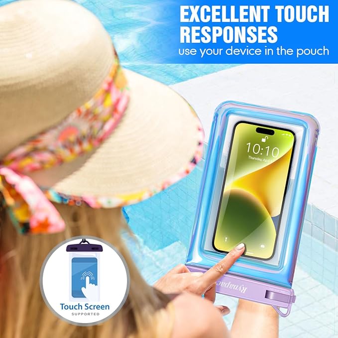 [Up to 10''] Waterproof Phone Pouch Floating, IPX8 Underwater Cell Phone Holder with Lanyard for iPhone 17 16 15 14 Pro Max, Galaxy S25 S24 S23 Ultra, Beach Cruise Ship Essentials Travel Must Haves