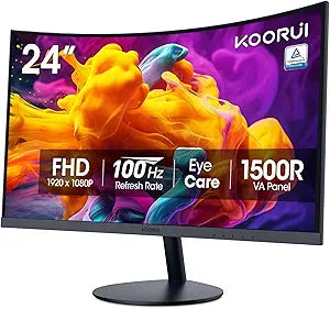 KOORUI 24 inch Curved Computer Monitor, FHD 100Hz VA 1500R PC Screen
