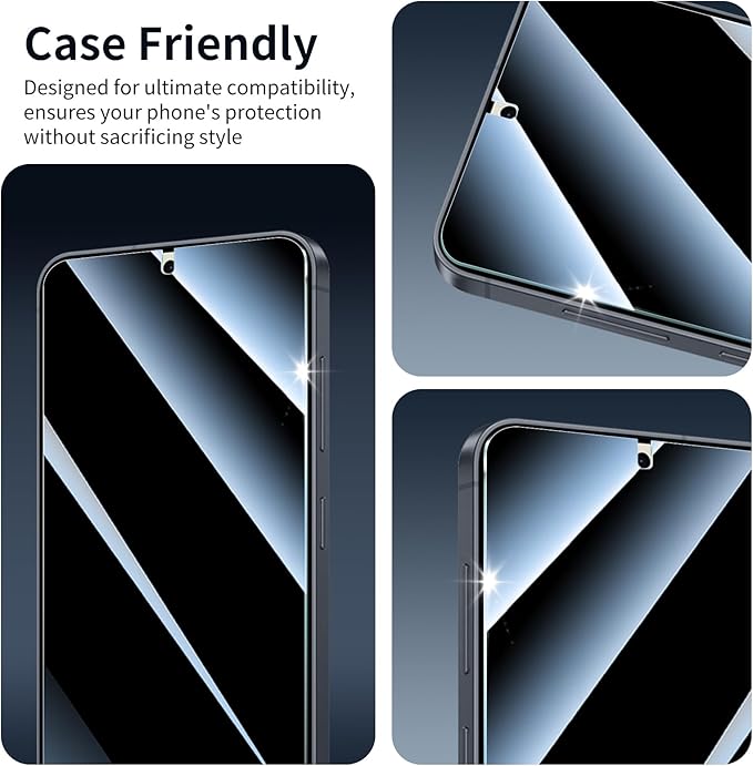 3*Privacy Screen Protector for Samsung Galaxy S24/S25 with a Installation Alignment Aid, Anti-Spy Tempered Glass Film, Private Black Protection, [Shatterproof][ Shockproof]