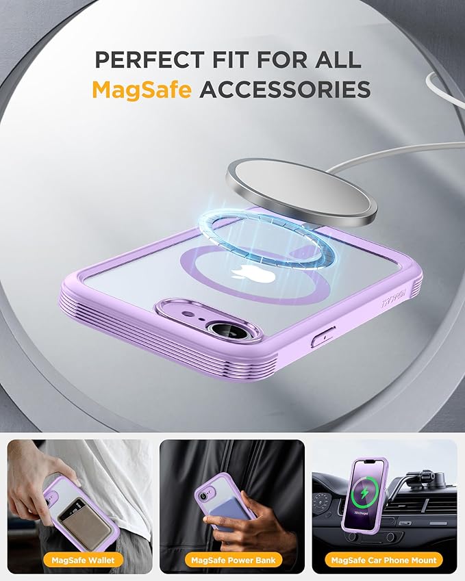 Miracase for iPhone 17e Case & iPhone 16e Case, Full-Body Phone with Built-in Glass Screen Protector, [Magnetic with MagSafe] Military Drop Proof 17 E/ 16 E Cover Bumper 6.1 inch, Purple