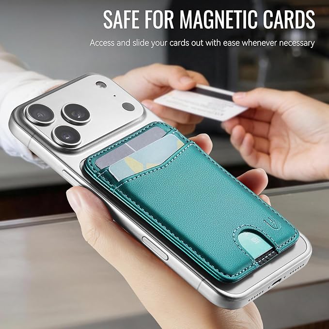 for Magsafe Wallet Magnetic Card Holder RFID Blocking, Strong Magnet Slim Wallet Stick on Phones and Cases for iPhone 17/16/15/14/13/12/ Pro/Max/Plus, Bluish Green
