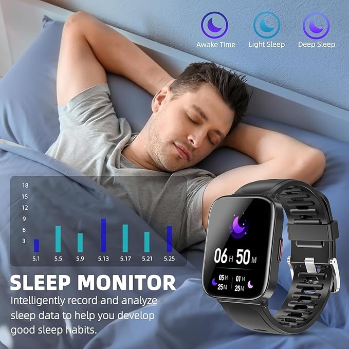 Smart Watch, 5ATM Waterproof Fitness Men's Smartwatch, 1.69'' Touch Screen Fitness Watch, Multi-Sport Mode Smartwatch, Compatible with Android iOS Phones