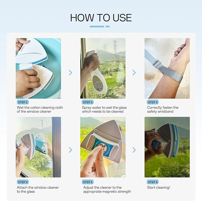 Magnetic Window Cleaner Tool Glass Wiper, Double Sided Windows Glass Cleaner Adjustable Windshield Cleaner with 2 Pc Grey Microfiber Cleaning Clothes for High-Rise 0.2-1 Inches Glazed Windows