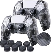 YoRHa Grip Texture Silicone Skin for PS5 Controller x 2(Grey Camouflage) with Pro Thumb Grips x 8 - Image 1