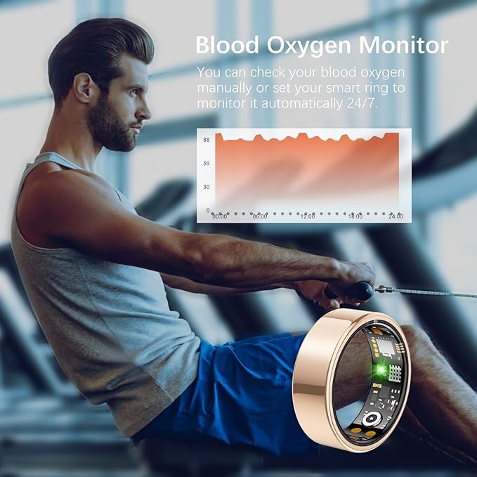 Ring Health Tracker for Women Men, Fit Ring with Heart Rate, Blood Oxygen, Sleep Monitor, Calories, Step Counter, IP68 Waterproof Smart Ring for iPhone & Android, No Subscription Fee (Rose Gold, 11#)