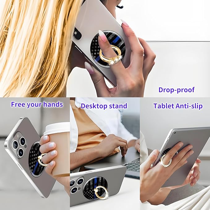 Magnetic Phone Ring Holder Compatible with MagSafe, Cute Phone Grip Stand with 360° Rotation Gold Glitter Finger Ring Kickstand Accessories for Most Phones Black Blue American Flag