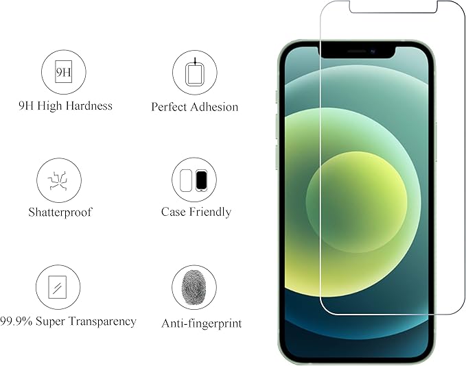 Ailun 2 Pack Screen Protector for iPhone 12 Mini [5.4 inch] with 2 Pack Camera Lens Protector,Tempered Glass Film,[9H Hardness]-HD