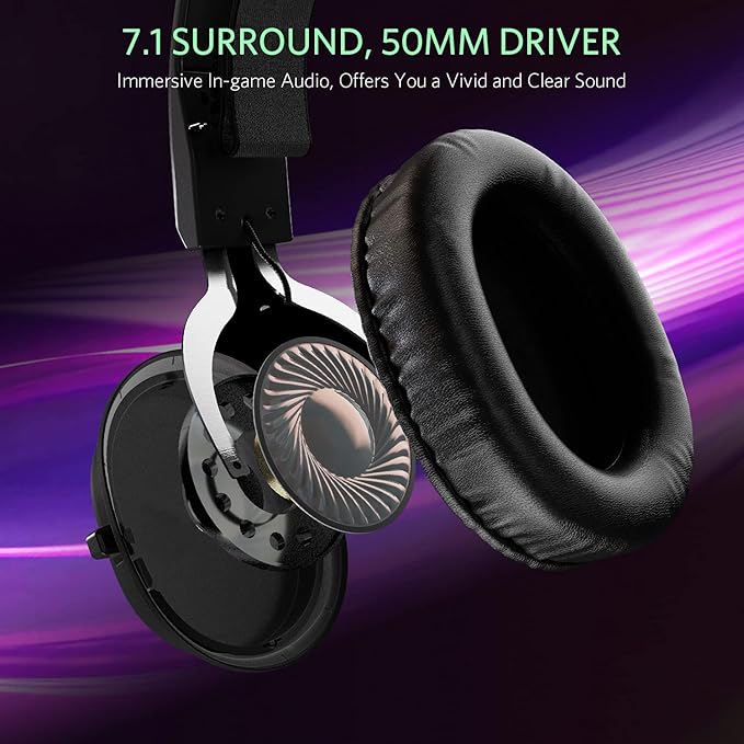 Gaming Headset with Surround Sound Stereo for Xbox One PS4 PC Switch Tablet, Noise Cancelling Over Ear Headphones with Mic, LED Light and Soft Memory Earmuffs for Laptop