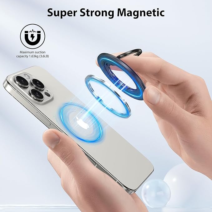 CreaDream 2PC Magnetic Phone Ring Holder for MagSafe, 360° Rotation Magnet Cell Phone Finger Ring Grip Stand, Two-Sided Magnetic Adjustable Kickstand, Compatible with iPhone 16 15 14 13 Series