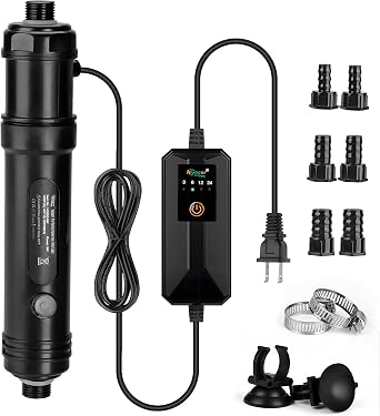 hygger 9W Aquarium U-V Light with Timer, 360° Protective Shield Clean Light for Crystal Clear Green Water, Submersible Fish Tank Cleaner for 60–100 Gallon Freshwater & Saltwater Aquariums