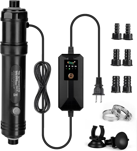 hygger 9W Aquarium U-V Light with Timer, 360° Protective Shield Clean Light for Crystal Clear Green Water, Submersible Fish Tank Cleaner for 60–100 Gallon Freshwater & Saltwater Aquariums