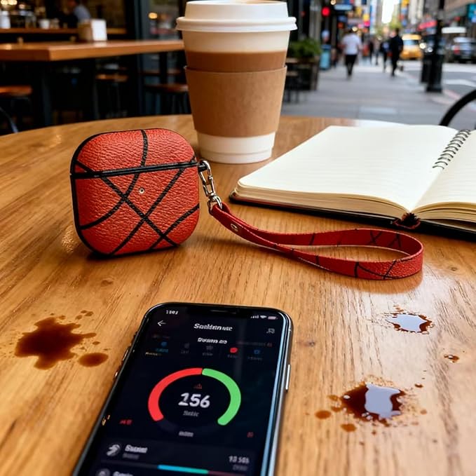 for AirPods 4 Case 2024 (4th Gen, A3058/A3059) - PU Leather & Hard PC Shockproof Cover with Keychain, LED Visible, Wireless Charging Compatible for Men Women Sports Enthusiasts,Basketball