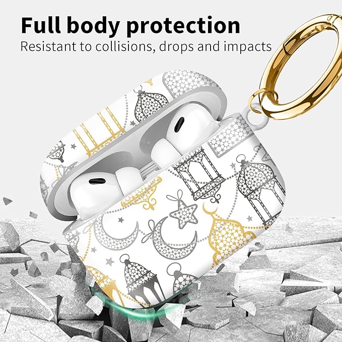 Compatible with Airpod pro 2nd/1st Generation Case Cover with Gold Round Keychain Cute Pattern Hard & Anti Slip Cover for Men Women & Girls（Nice Castle）