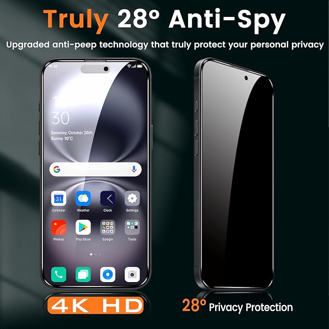 BNCHI 3 Pack for iPhone 16 Privacy Screen Protector + 3 Pack Camera Lens Protector, Shatterproof Premium Tempered Glass, Auto-Dust Removal, 28°Anti Spy, 9H Full Coverage Tempered Glass Film