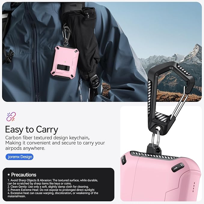 for AirPods Pro 3 Case (2025) with Phone Stand,（with Automatic Snap Switch） Carbon Fiber Design Protection Cover with Cleaning Pen,Pink