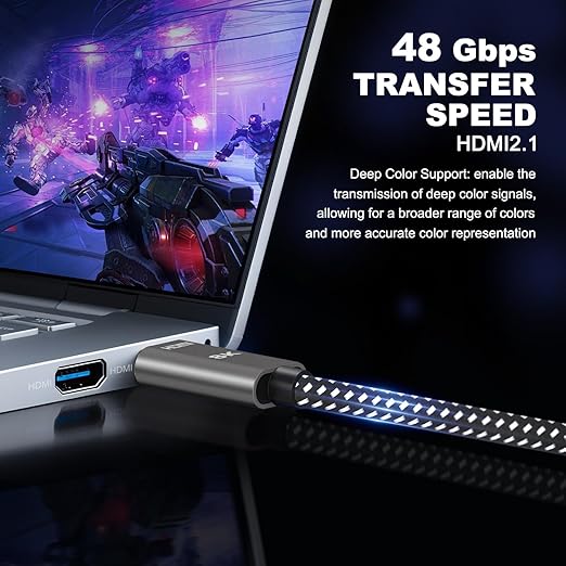 8K HDMI 2.1 Cable 5 ft /1.5M, | 48Gbps Ultra High Speed,| 4K 240Hz 165Hz 144Hz 120Hz, 8K 60Hz, HDR10+, eARC, HDCP2.3|, Braided HDMI Cord for Netflix Roku TV PC Monitor Projector PS5 Xbox