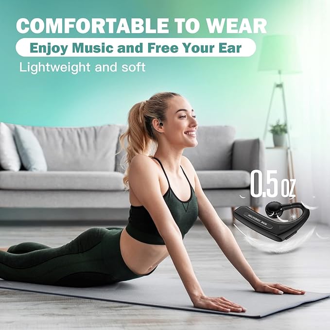 Open Ear Headphones Bluetooth Single Bone Conduction Wireless Earbuds with Earhooks Microphone Earphones Waterproof Long Battery Life Earpiece for Workout Sports Running Android iOS Non Ear Plug Green