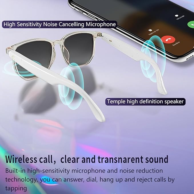Smart Glasses Bluetooth for Women with Speaker Anti-Blue Light Polarized Built-in Microphone for Android iOS (White Frame - Blue Light)