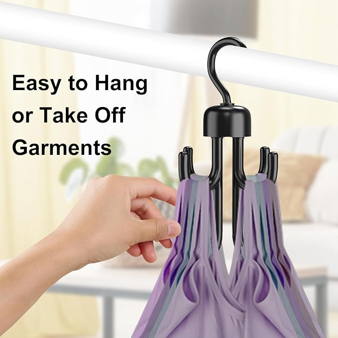 3Pcs Tank Top Hanger, Rotatable Bra Hangers for Closet Organizer, Max 72 Storage Capacity Belt Hanger, Plastic Space Saving Closet Organizers Apartment Dorm Essentials for Bra (2, Black)