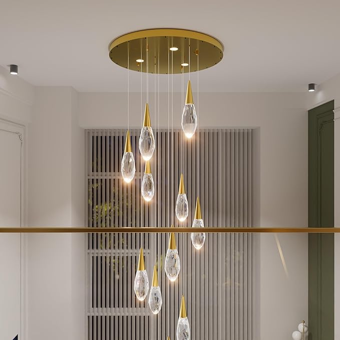 Modern Crystal Chandelier 16-Light Large Chandeliers for High Ceilings Gold Raindrop Chandelier Crystal Chandeliers for Staircase Villa Living Room Entryway